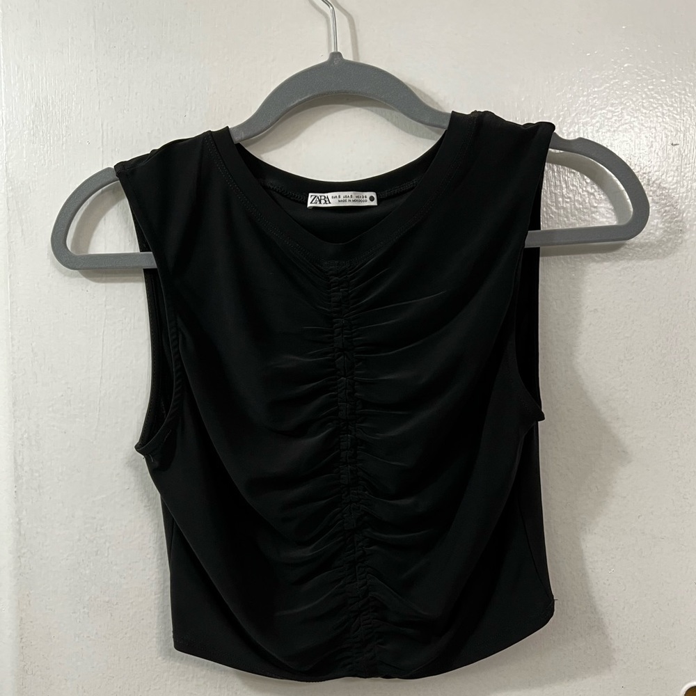 Zara Black Rouched Front Crop Top - Size Small